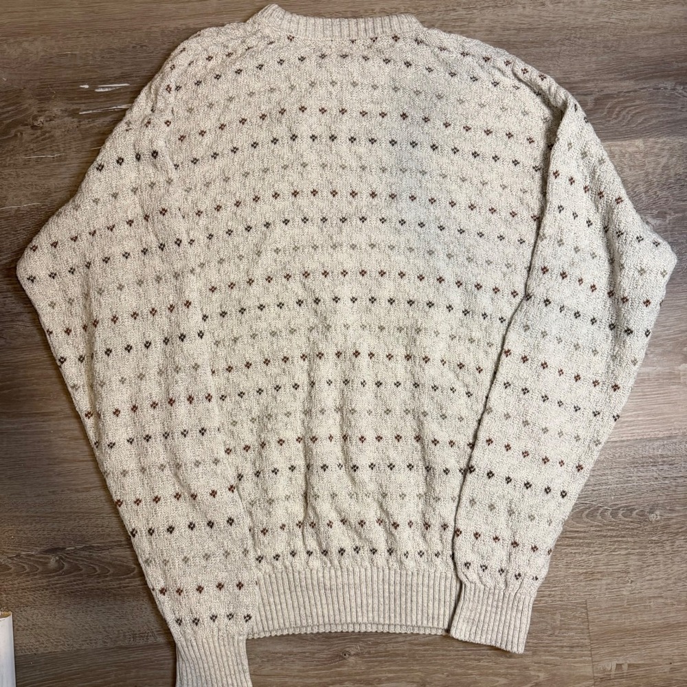 St Johns Bay Mens Sweater M L Cream Geometric Pattern Long Sleeve Crew Neck - Picture 4 of 5
